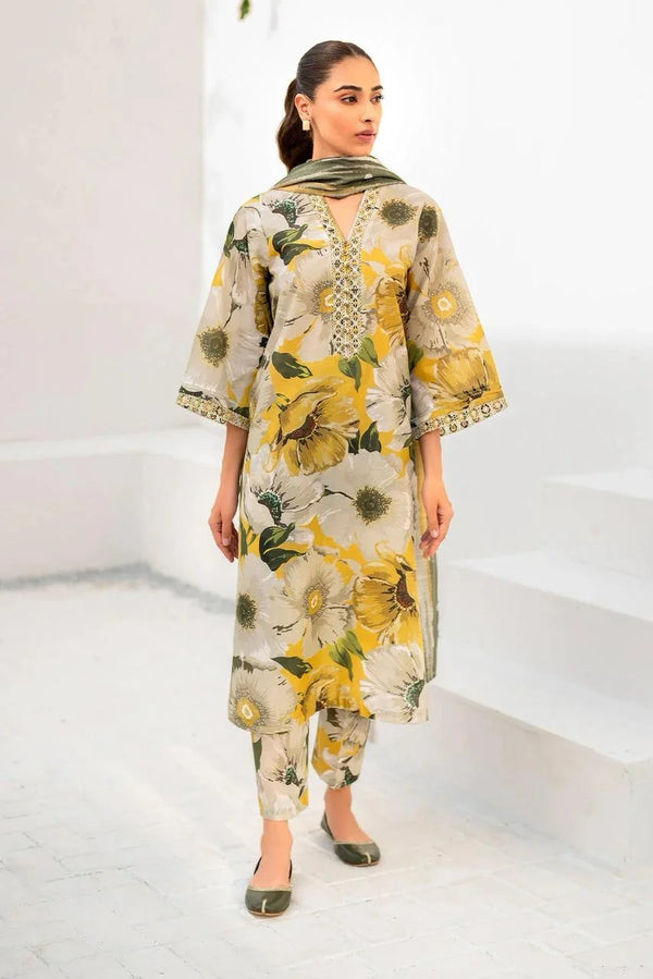 KHADDAR 3PC |  UNSTITCHED ALLOVERPRINTED | D#86