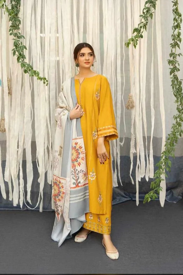 URGE DHANAK 3PC | UNSTITCH EMBROIDERY | D#455