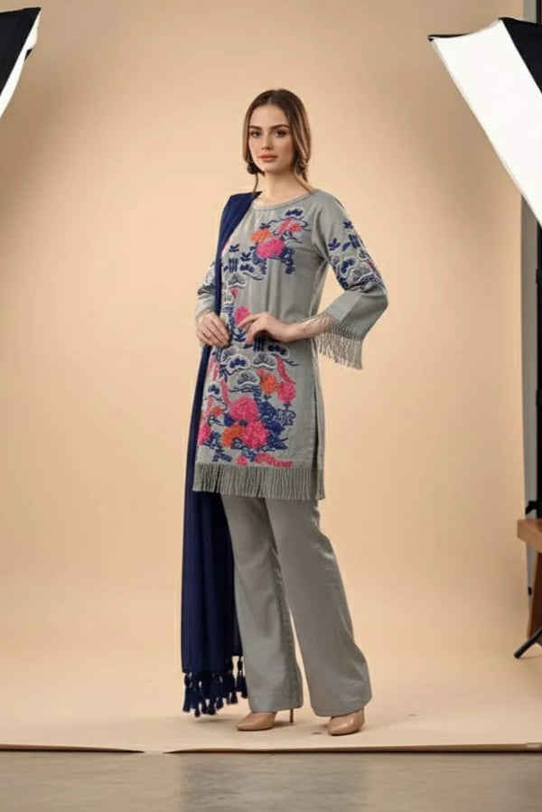 CHARIZMA DHANAK 3PC | UNSTITCH EMBROIDERY | DF#4434