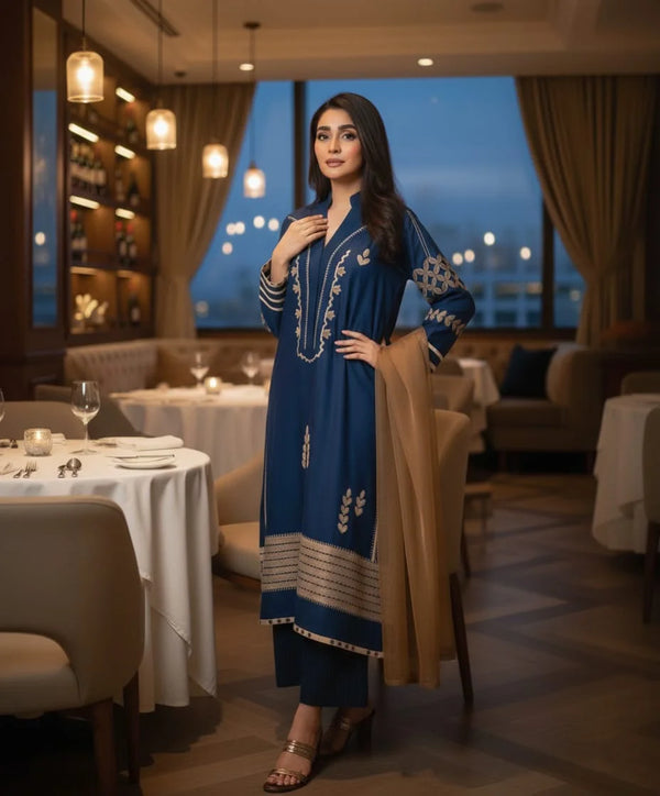 NISA DHANAK 3PC | UNSTITCH EMBROIDERY | DF#432
