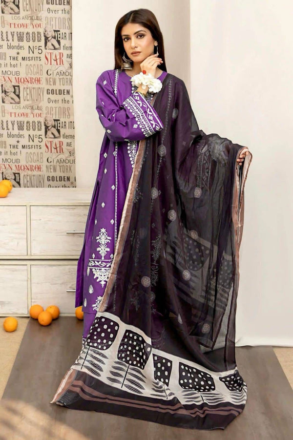 URGE - 3PC UNSTITCHED DHANAK EMBROIDERED SUIT WITH DIGITAL PRINTED SHAWL D#2011