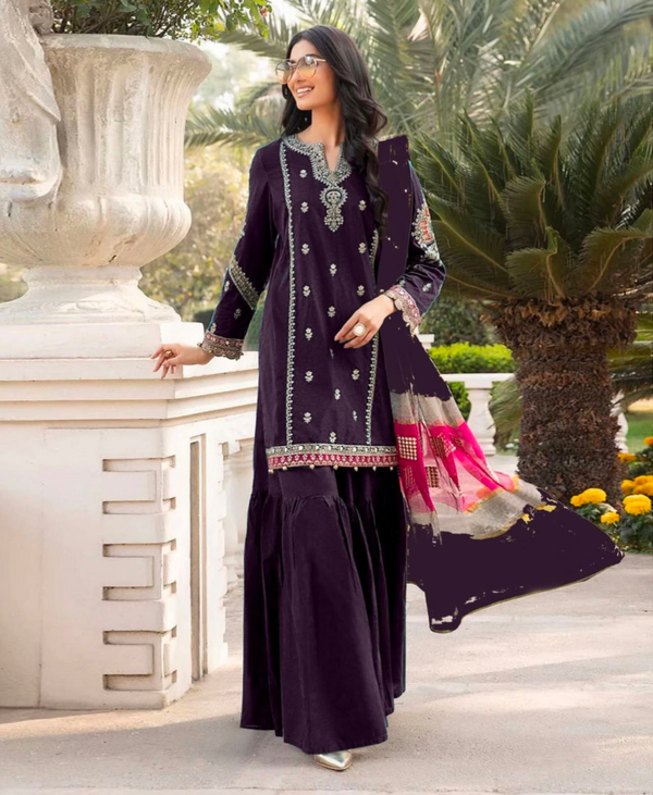 MARIA.B - 3PC UNSTITCHED DHANAK EMBROIDERED SUIT WITH DIGITAL PRINTED SHAWL D#2070