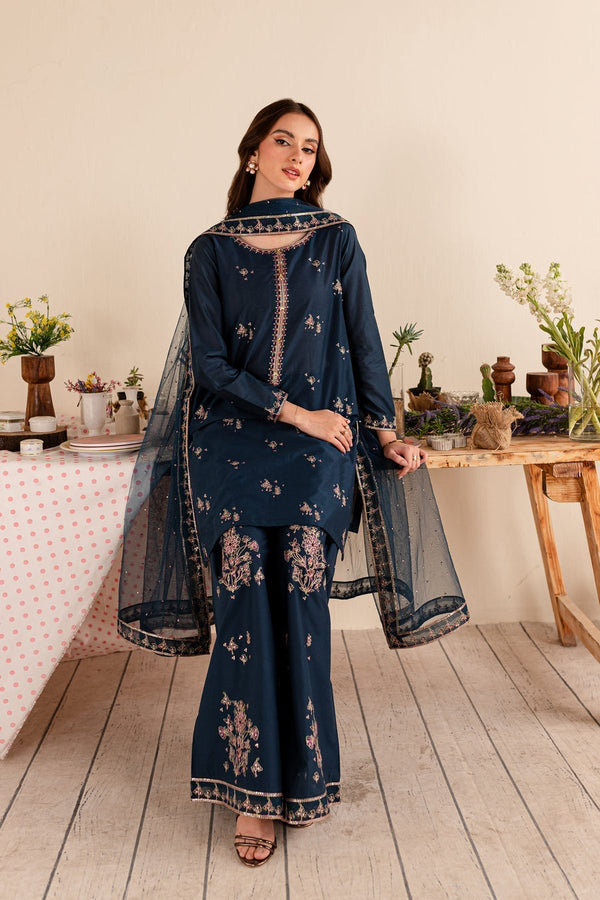 JAZMINE - 3PC UNSTITCHED DHANAK EMBROIDERED SUIT WITH HEAVY EMBROIDERED SHAWL D#2073