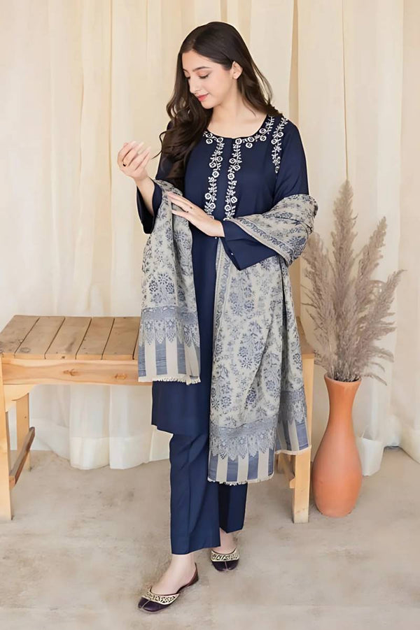 ASLING - 3PC UNSTITCHED DHANAK EMBROIDERED SUIT WITH DIGITAL PRINTED SHAWL D#2025