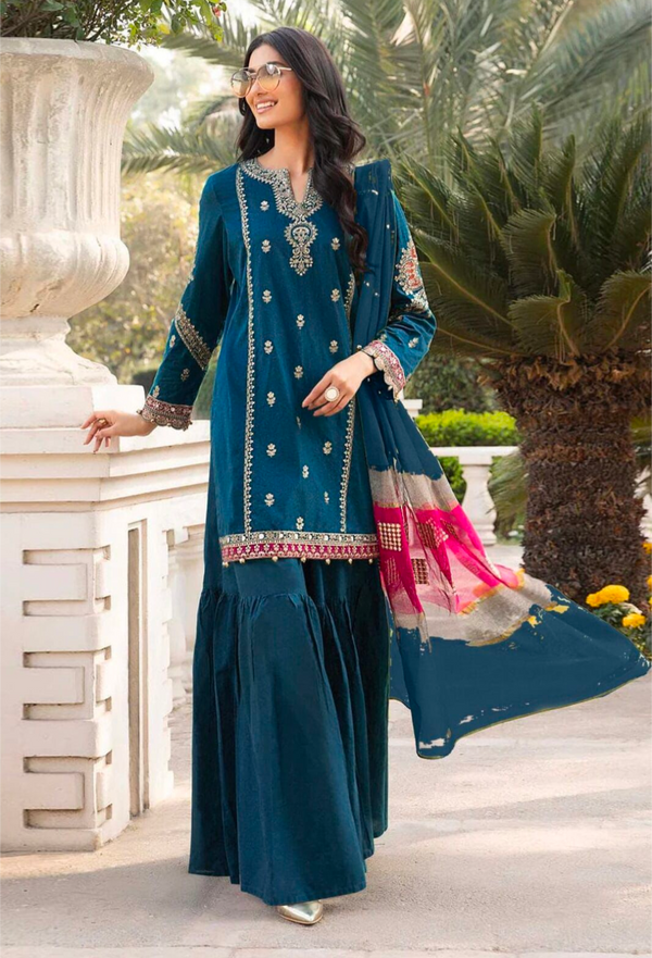 MARIA.B - 3PC UNSTITCHED DHANAK EMBROIDERED SUIT WITH DIGITAL PRINTED SHAWL D#2069