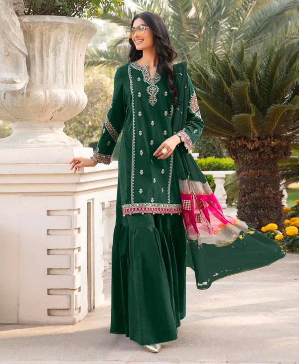 MARIA.B - 3PC UNSTITCHED DHANAK EMBROIDERED SUIT WITH DIGITAL PRINTED SHAWL D#2071