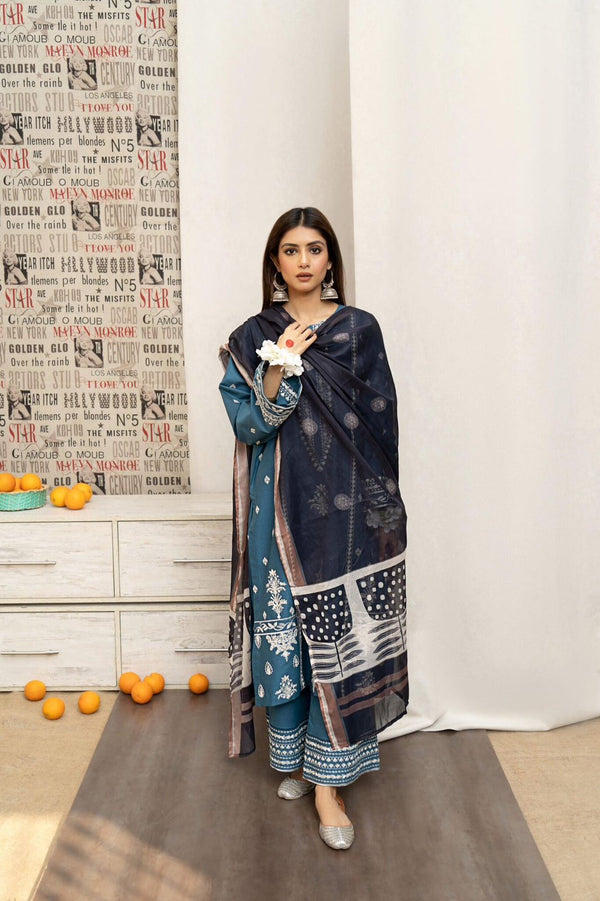 URGE - 3PC UNSTITCHED DHANAK EMBROIDERED SUIT WITH DIGITAL PRINTED SHAWL D#2050