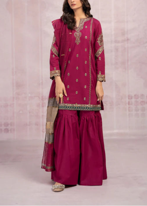MARIA.B - 3PC UNSTITCHED DHANAK EMBROIDERED SUIT WITH DIGITAL PRINTED SHAWL D#2068