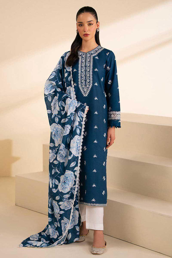 CROSS STITCH - 3PC UNSTITCHED DHANAK EMBROIDERED SUIT WITH DIGITAL PRINTED SHAWL D#2023