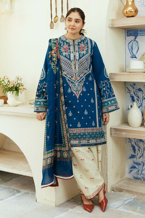 COCO - 3PC UNSTITCHED DHANAK EMBROIDERED SUIT WITH DIGITAL PRINTED SHAWL D#2063