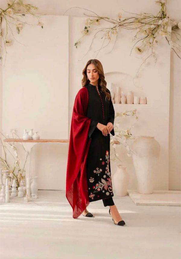 MARIA B - 3PC UNSTITCHED DHANAK EMBROIDERED SUIT WITH DIGITAL PRINTED SHAWL D#2046