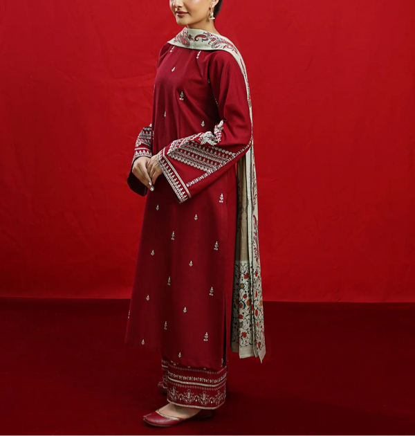 URGE - 3PC UNSTITCHED DHANAK EMBROIDERED SUIT WITH DIGITAL PRINTED SHAWL D#2007