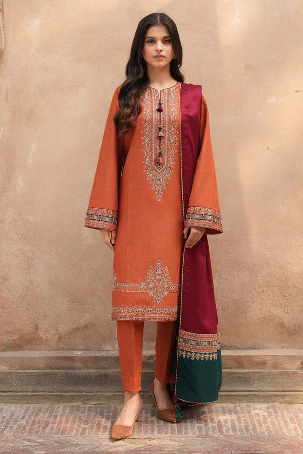 JAZMINE - 3PC UNSTITCHED DHANAK EMBROIDERED SUIT WITH DIGITAL PRINTED SHAWL D#2042