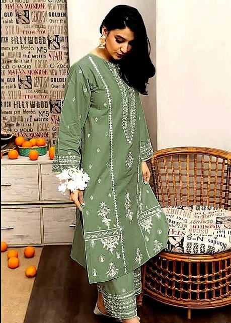 URGE - 3PC UNSTITCHED DHANAK EMBROIDERED SUIT WITH DIGITAL PRINTED SHAWL D#2010