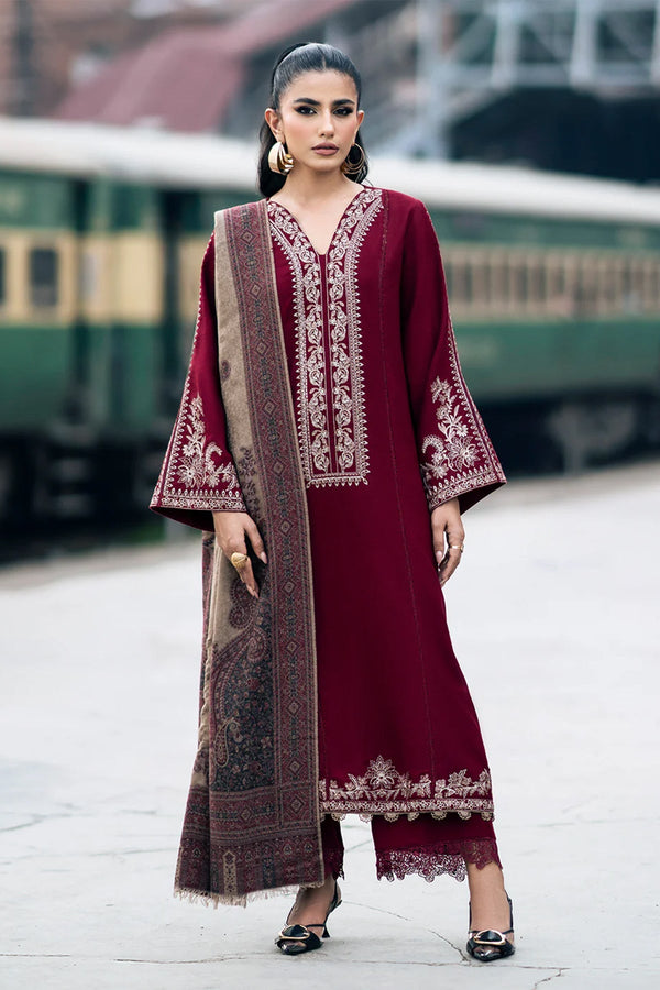 IZEL - 3PC UNSTITCHED DHANAK EMBROIDERED SUIT WITH HEAVY EMBROIDERED SHAWL D#2062